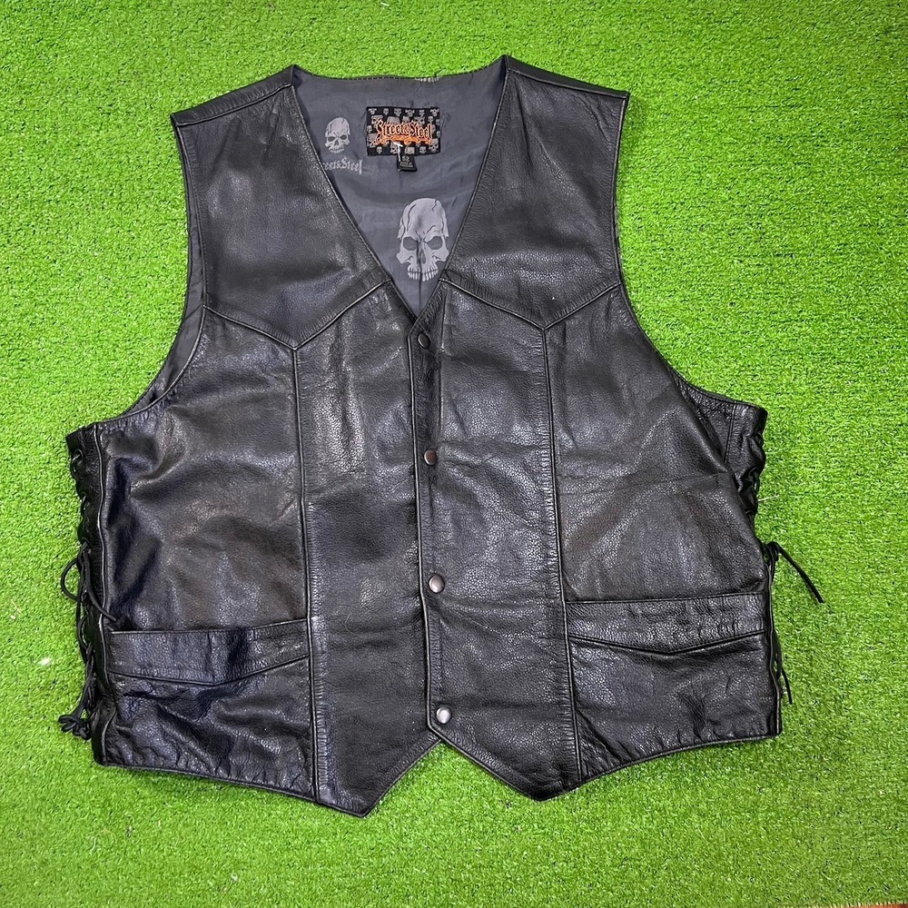 Vintage Street And Steel Leather Vest SZ 52 (2XL) Side Laced Y2K Biker Vest